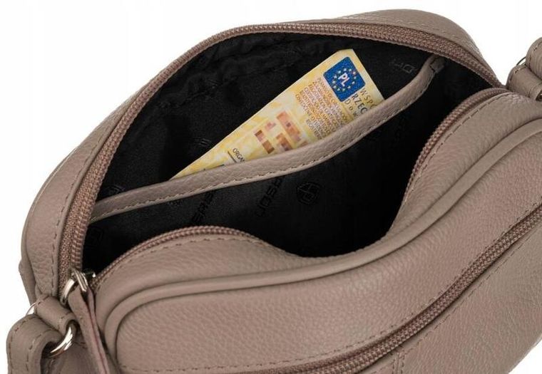 Torebka listonoszka, beżowa, skórzana, Peterson