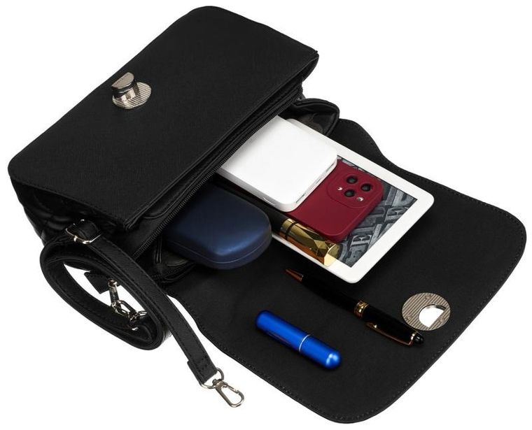 Torebka listonoszka, czarna, skóra ekologiczna, David Jones