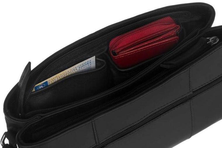 Torebka listonoszka, czarna, skórzana, Peterson