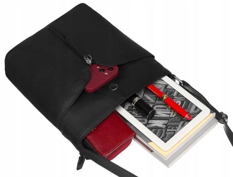 Torebka listonoszka, czarna, skórzana, Peterson