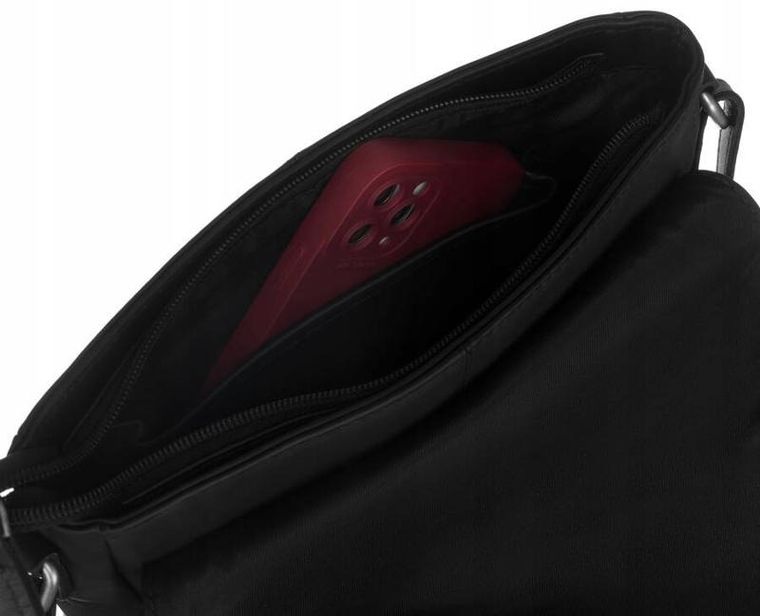 Torebka listonoszka, czarna, skórzana, Peterson