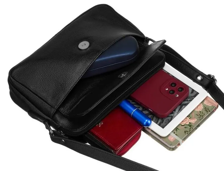 Torebka listonoszka, czarna, skórzana, Rovicky