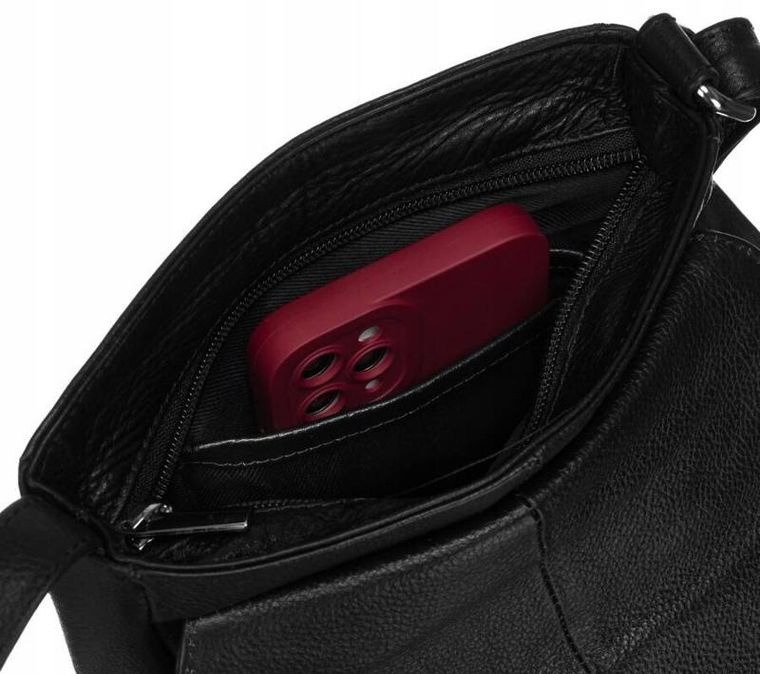 Torebka listonoszka, czarna, skórzana, Rovicky