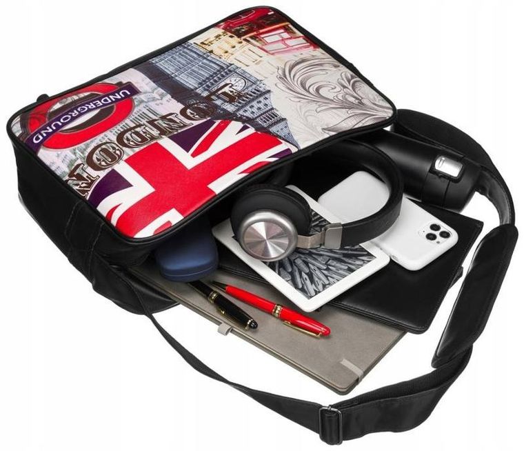 Torebka listonoszka, sportowa, czarna, skóra ekologiczna, Loren