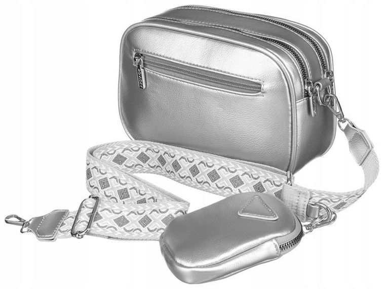 Torebka listonoszka, srebrna, skóra ekologiczna, Rovicky