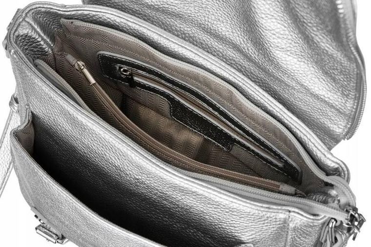 Torebka listonoszka, srebrna, skóra ekologiczna, Rovicky
