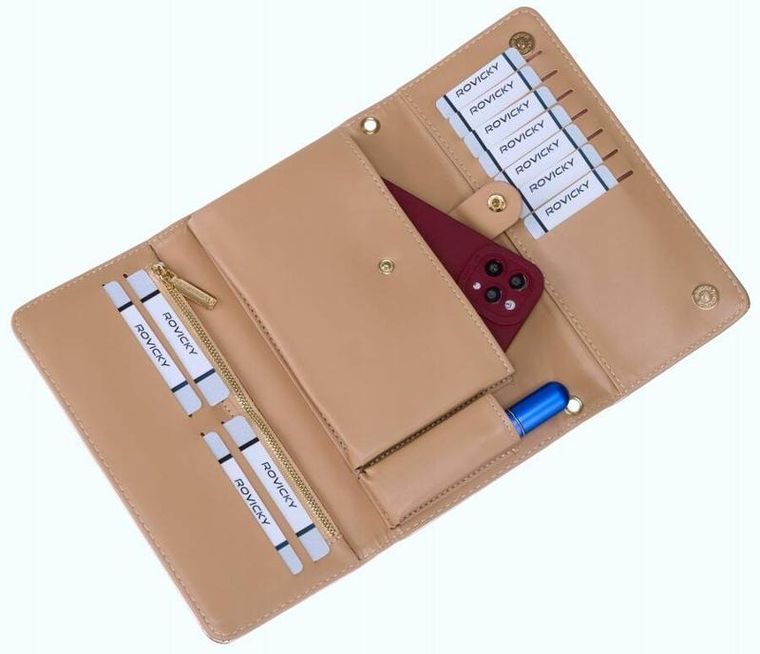 Torebka-portfel, beżowa, skóra ekologiczna, Rovicky