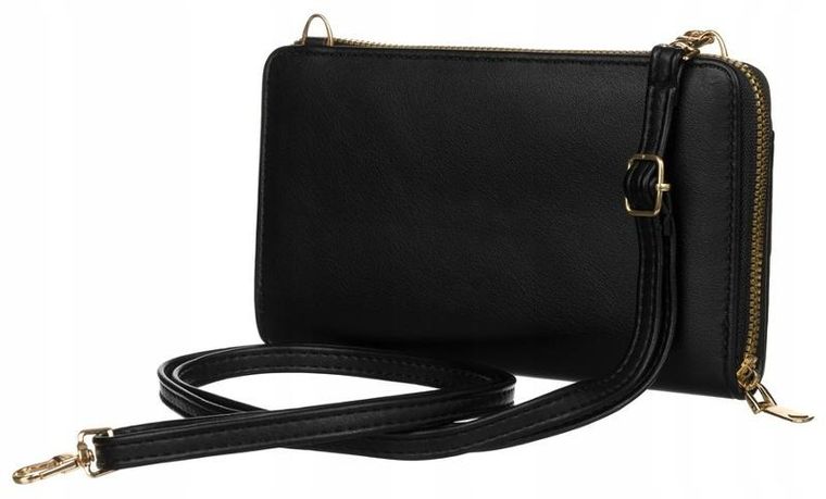 Torebka-portfel, czarna, skóra ekologiczna, Cavaldi