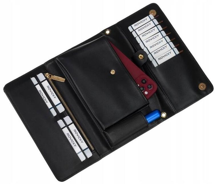 Torebka-portfel, czarna, skóra ekologiczna, Rovicky