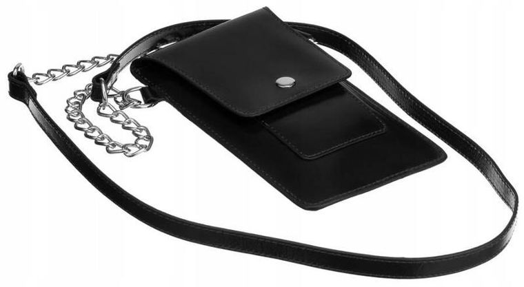 Torebka-portfel, czarna, skórzana, Cavaldi