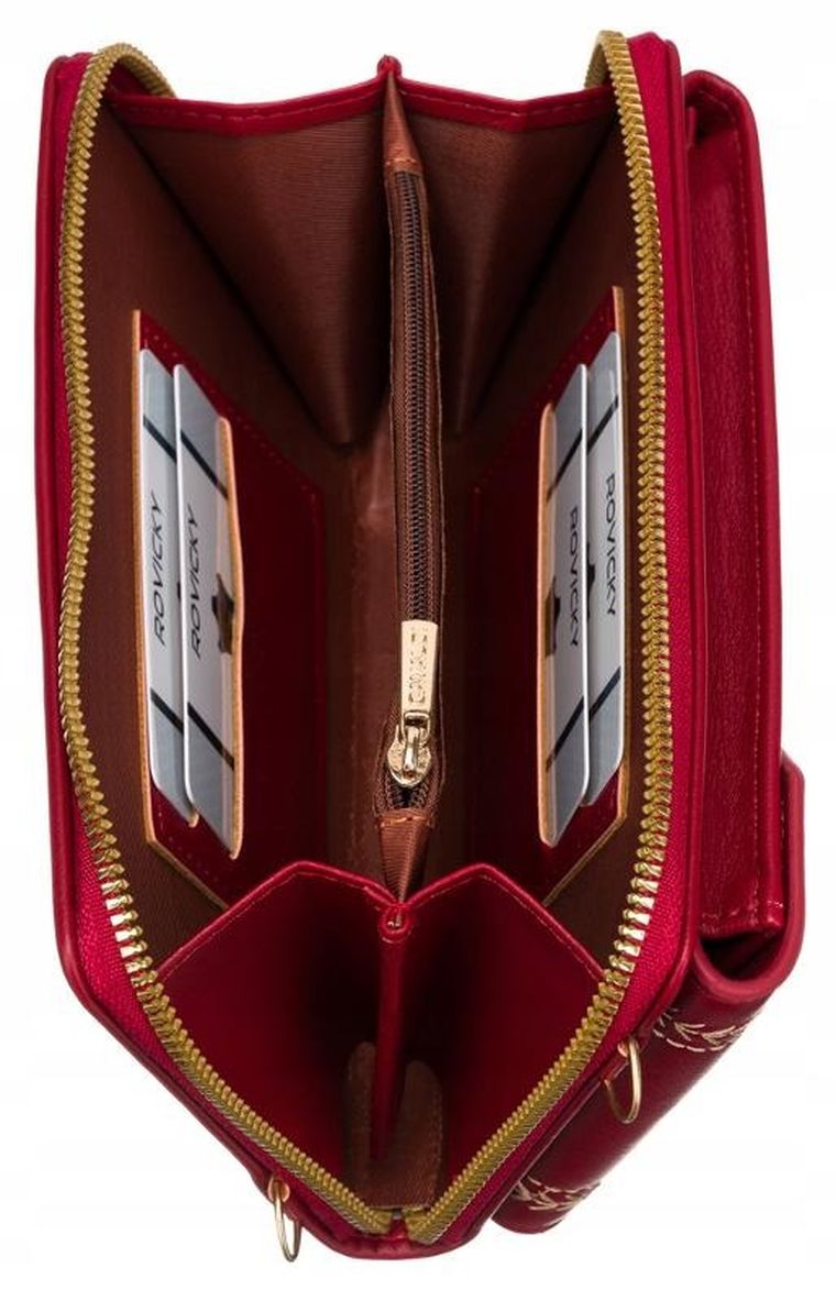 Torebka-portfel, czerwona, skóra ekologiczna, Cavaldi