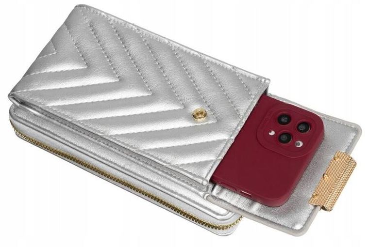 Torebka-portfel, srebrna, skóra ekologiczna, Cavaldi