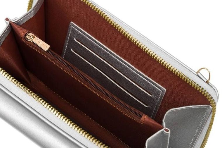 Torebka-portfel, srebrna, skóra ekologiczna, Cavaldi