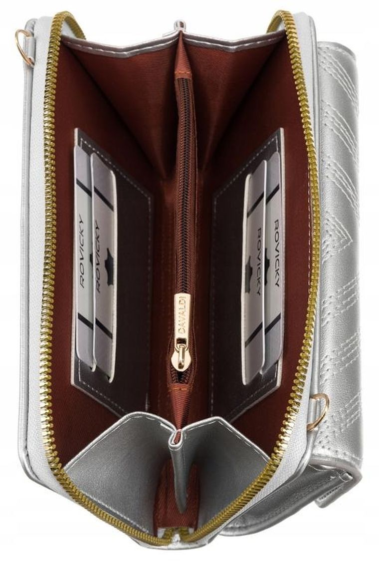 Torebka-portfel, srebrna, skóra ekologiczna, Cavaldi