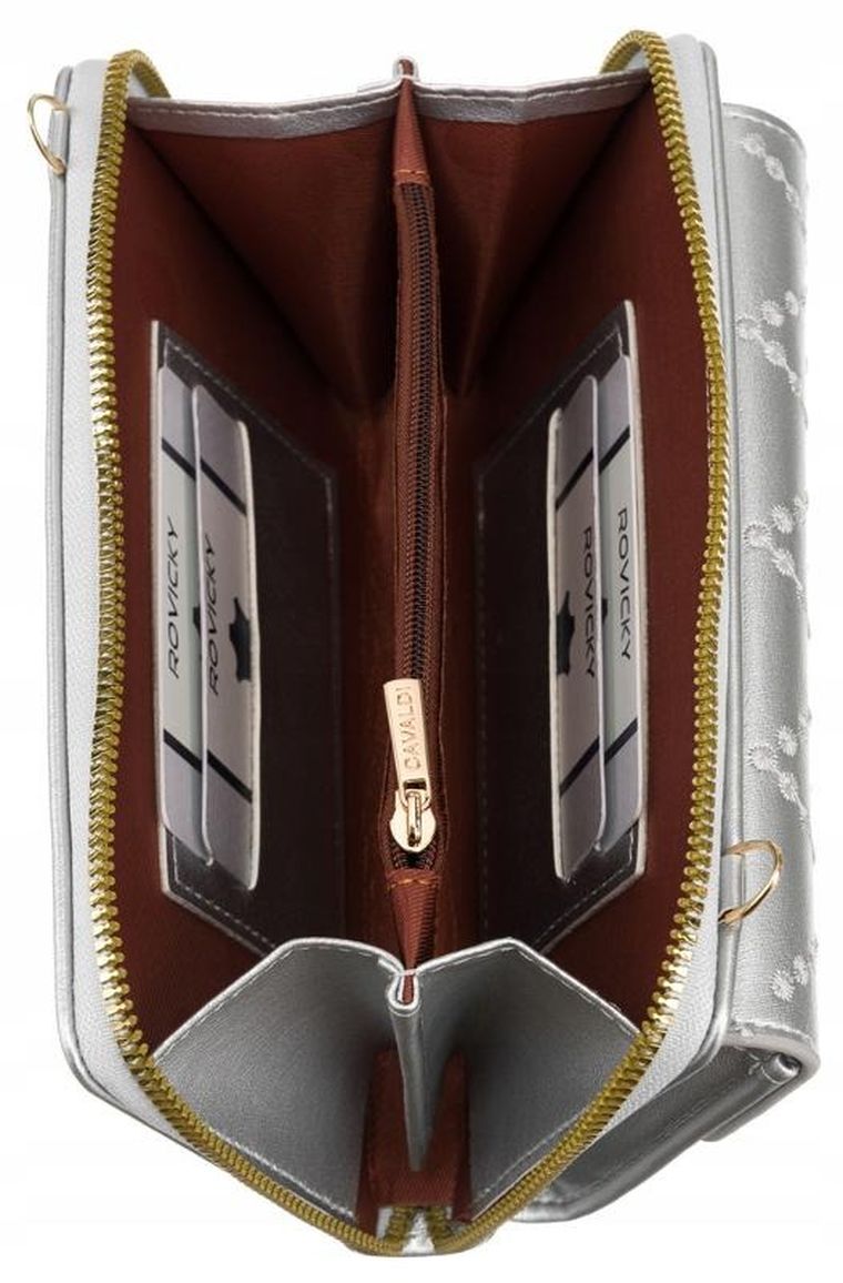 Torebka-portfel, srebrna, skóra ekologiczna, Cavaldi