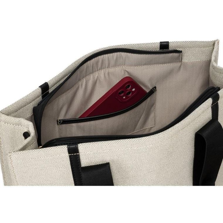 Torebka shopper, beżowo-czarna, Peterson