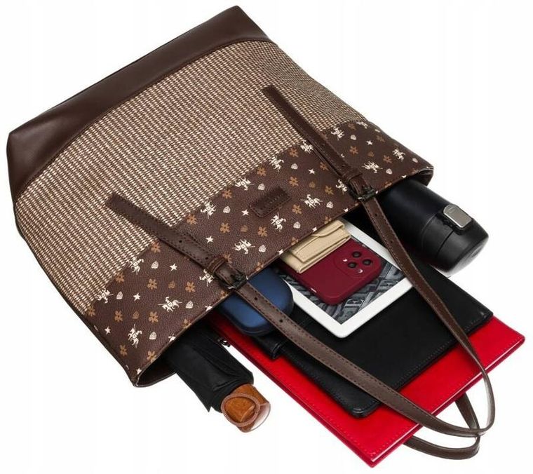 Torebka shopper, brązowa, skóra ekologiczna, David Jones