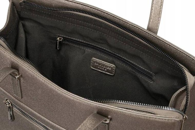 Torebka shopper, brązowa, skóra ekologiczna, David Jones