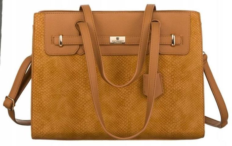 Torebka shopper, brązowa, skóra ekologiczna, Peterson
