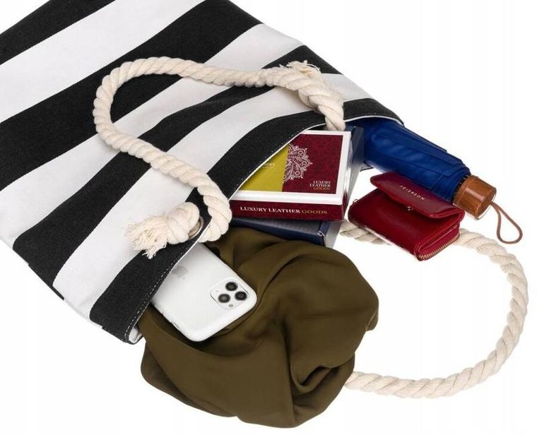 Torebka shopper, czarna, plażowa