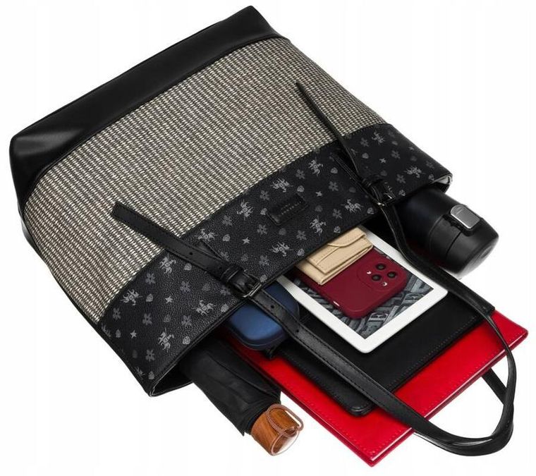 Torebka shopper, czarna, skóra ekologiczna, David Jones