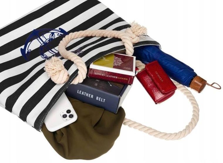 Torebka shopper, czarno-biała, plażowa