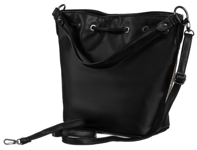 Torebka worek, czarna, skóra ekologiczna, David Jones