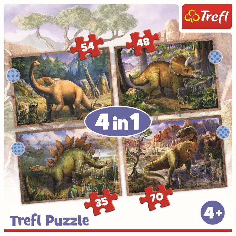 Trefl, Ciekawe Dinozaury, puzzle 4w1