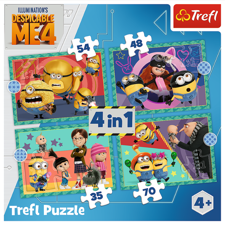 Trefl, Despicable Me 4, Zwariowane Minionki, puzzle 4w1, 207 elementów