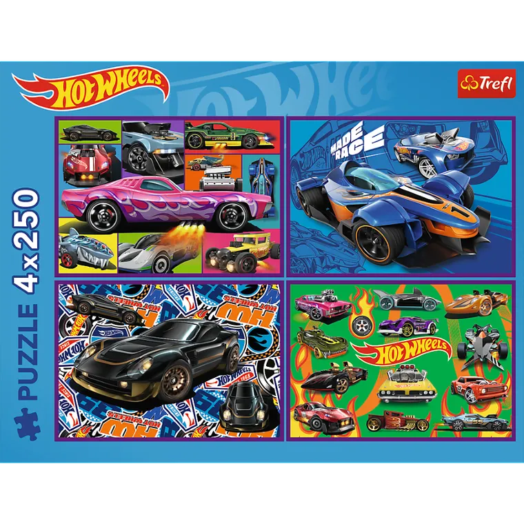 Trefl, Hot Wheels, Wyścigowe auta, puzzle, 4-250 elementów