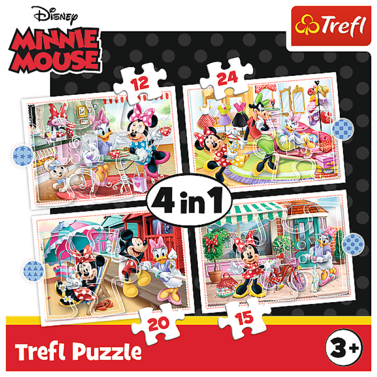 Trefl, Myszka Minnie, Minnie z przyjaciółmi, 4w1, puzzle, 12, 15, 20, 24 elementy