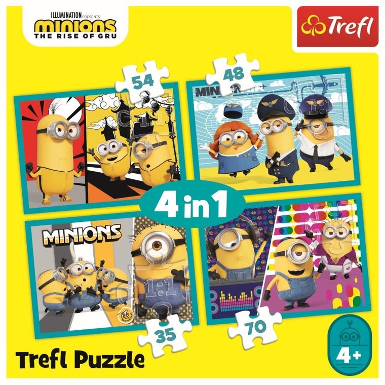 Trefl, Wesoły świat Minionków, puzzle 4w1
