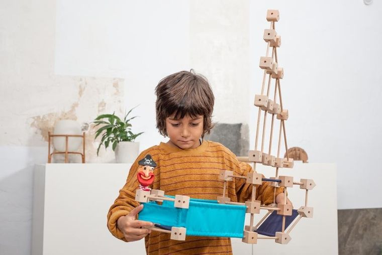 Trigonos, Mini Trigonos M, drewniane klocki konstrukcyjne, 85 elementów