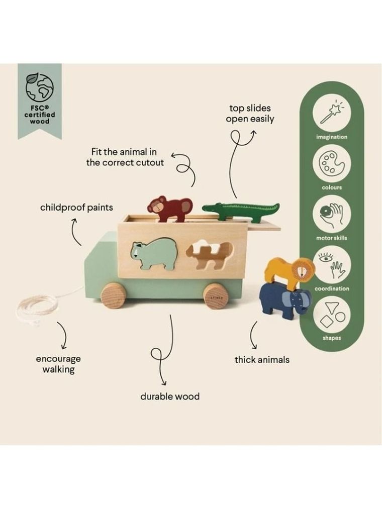 Trixie Baby, drewniana ciężarówka ze zwierzętami