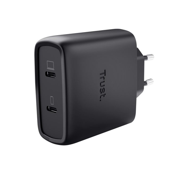 Trust, ładowarka, GaN 65W, 2xUSB-C, czarna
