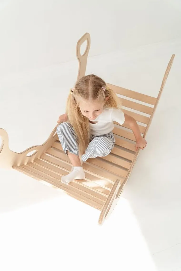 tupti.wood, duży bujak montessori z uchwytami + duża zjeżdżalnia, drabinka, naturalny