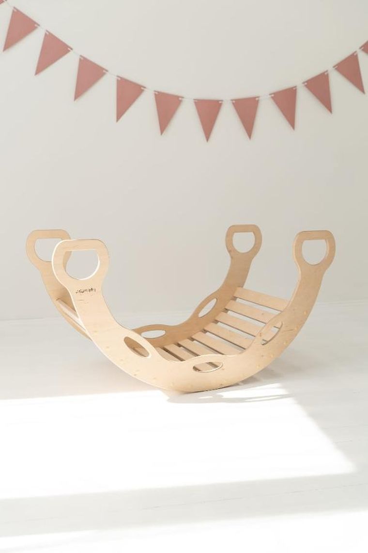 tupti.wood, duży bujak montessori z uchwytami, naturalny