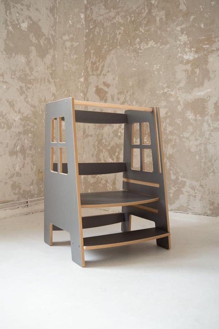 tupti.wood, Kitchen Helper, Double Safe, pomocnik kuchenny dla rodzeństwa, szary