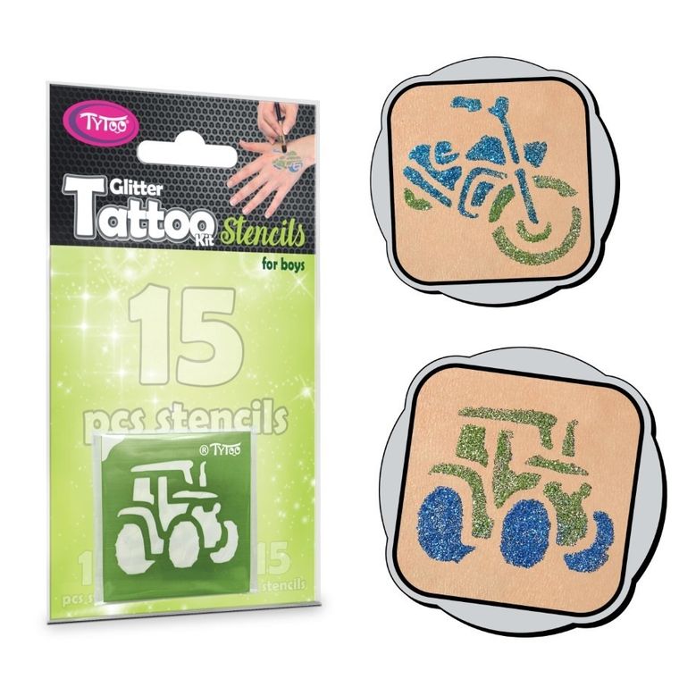 TyToo, zestaw szablonów do tatuaży, pojazdy, 15 elementów