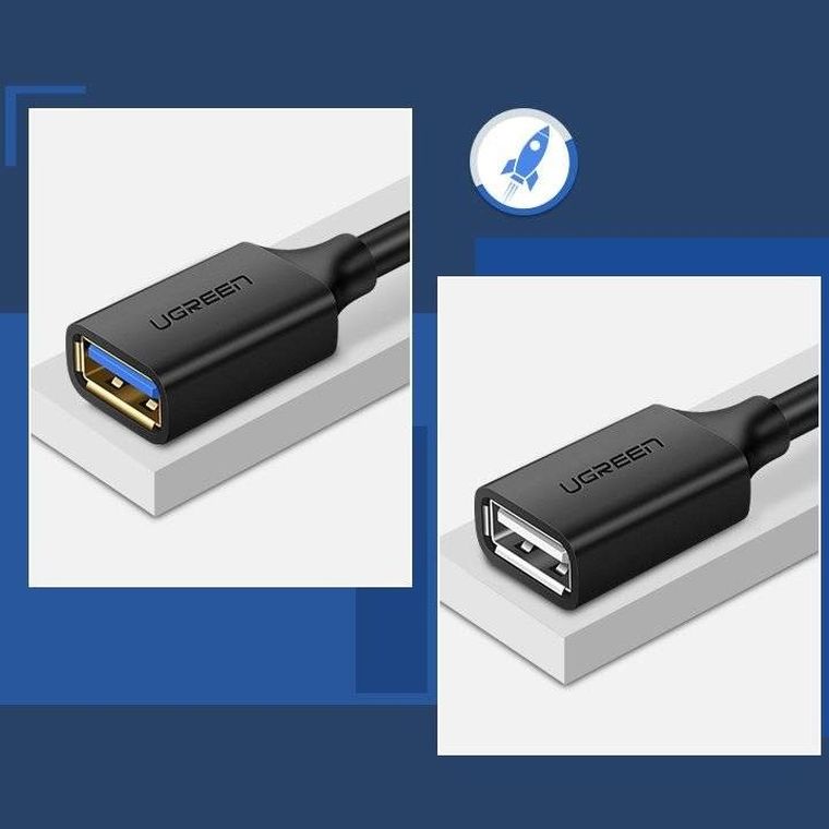 Ugreen, kabel, przedłużacz przejściówka, USB 3.0 (żeński)-USB 3.0 (męski), 1m, czarny