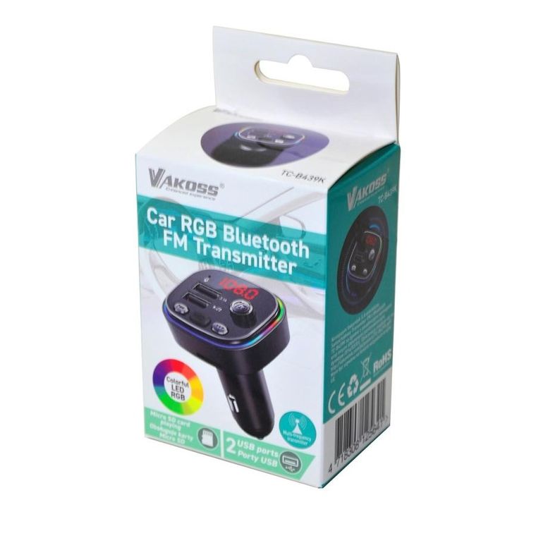 Vakoss, transmiter samochodowy, RGB/ FM/ BLUETOOTH/USB, 3.1A
