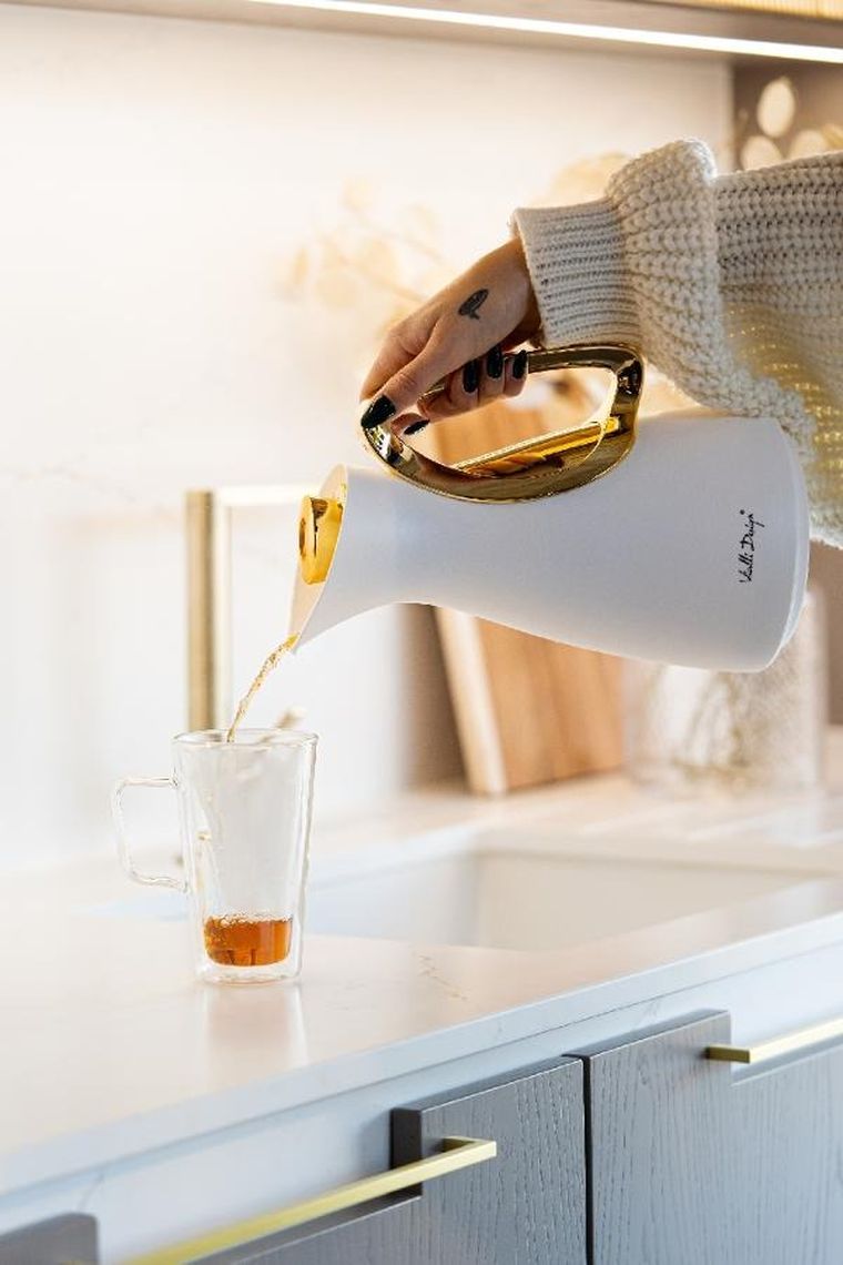 Vialli Design, Alessia, termos z wkładem szklanym, biało-złoty, 1l