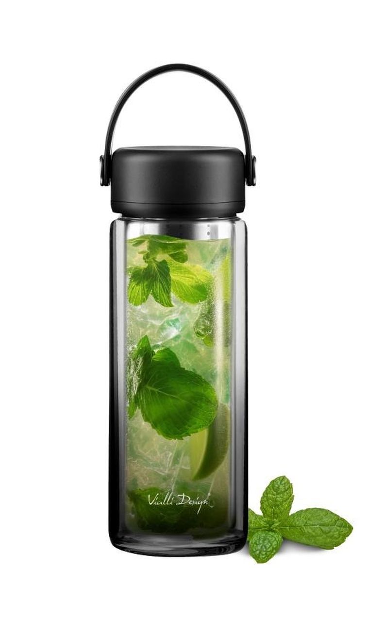 Vialli Design, Fuori, butelka z podwójną ścianką i zaparzaczem, czarna, 350 ml