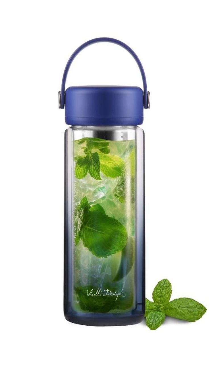 Vialli Design, Fuori, butelka z podwójną ścianką i zaparzaczem, granatowa, 350 ml