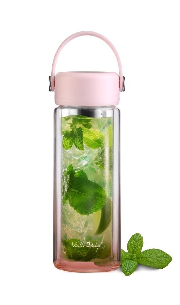 Vialli Design, Fuori, butelka z podwójną ścianką i zaparzaczem, różowa, 350 ml