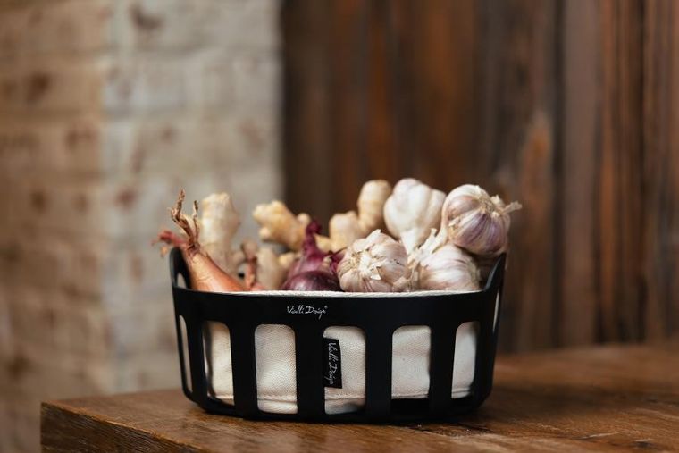 Vialli Design, koszyk na pieczywo z bawełnianym wkładem, Livio, czarny