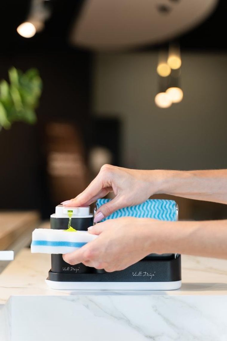 Vialli Design, Livio Duo, organizer kuchenny z dozownikiem na płyn, czarny