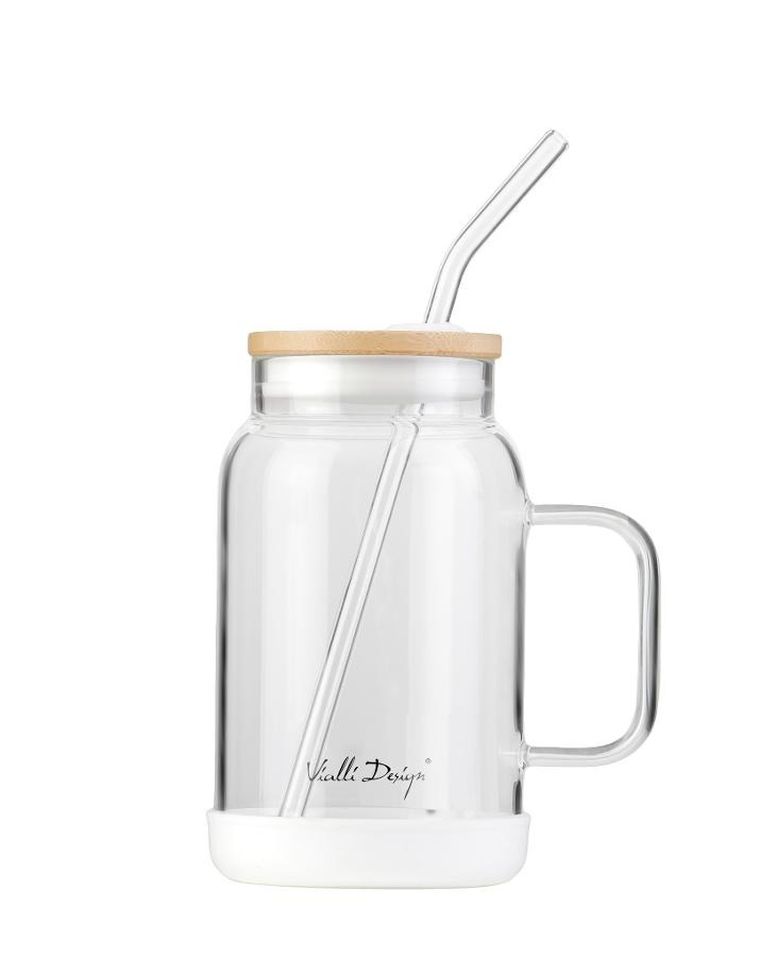 Vialli Design, słoik ze słomką, 600 ml, biały Fuori