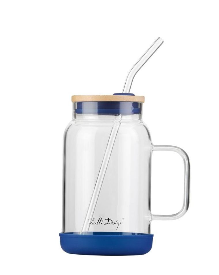 Vialli Design, słoik ze słomką, 600 ml, granatowy Fuori