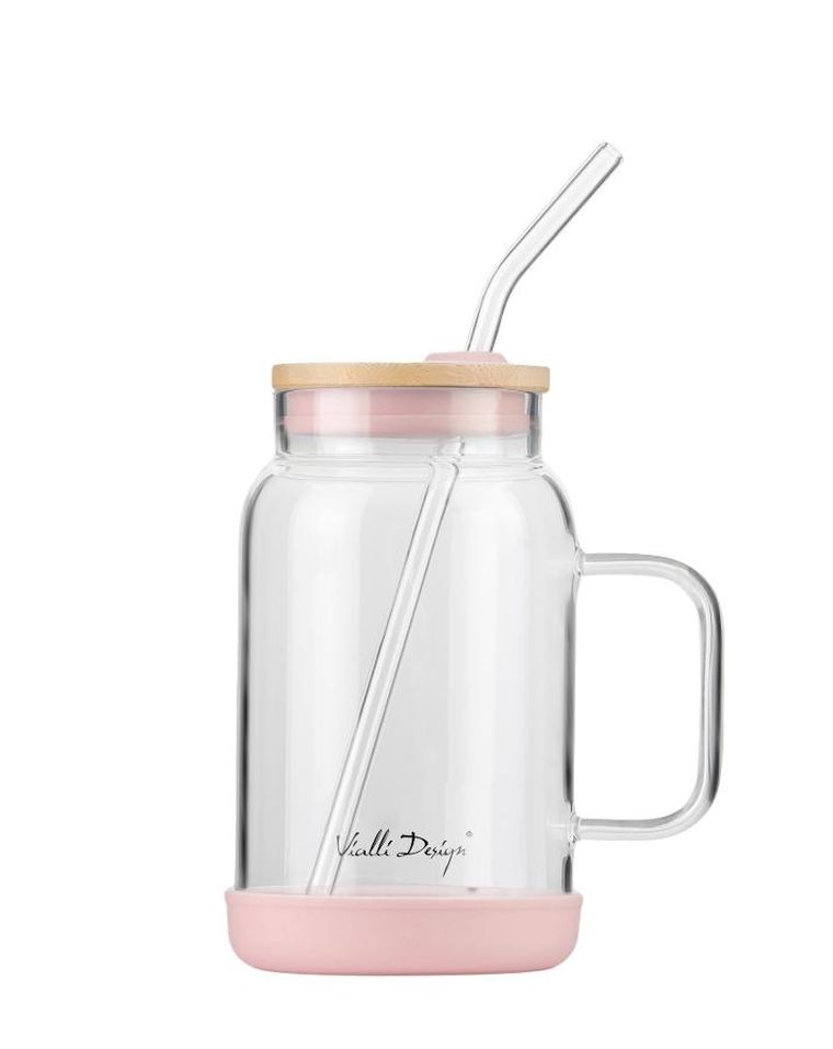 Vialli Design, słoik ze słomką, 600 ml, różowy Fuori